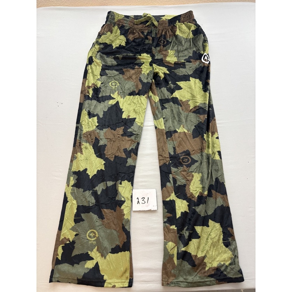 LRG Mens Camouflage Activewear Pants Drawstring Relaxed Fit Leaf Camo Green L